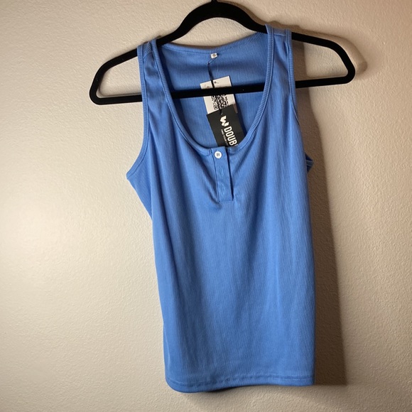 Doublju Blue Tank Top with Buttons - Picture 3 of 7
